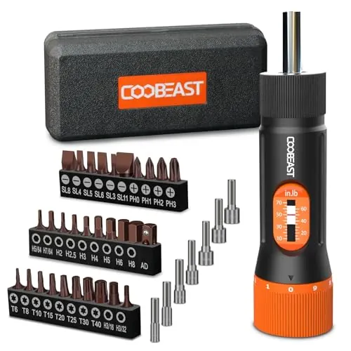 Coobeast 38Pcs Preset 1/4” Drive Torque Screwdriver with S2 Bits